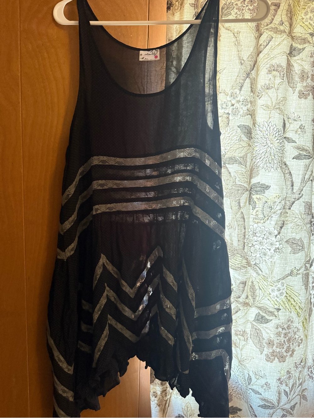 Free People Black Sheer Tank with Metallic Chevron Stripes